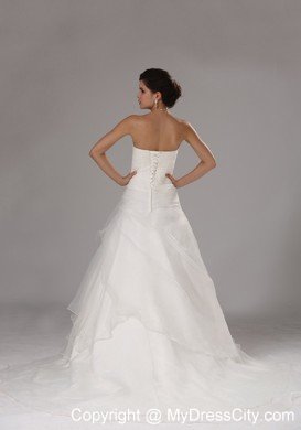 A-line Layered Organza Strapless Wedding Gown with Appliques