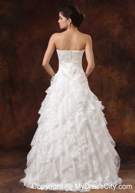 Custom Made Strapless Lace Ruffled Wedding Dress with Hidden Zipper