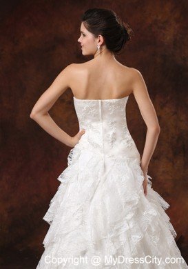 Custom Made Strapless Lace Ruffled Wedding Dress with Hidden Zipper