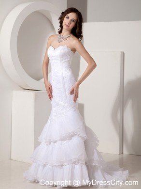 Mermaid Organza Wedding Dress with Lace-up and Ruffles Layered