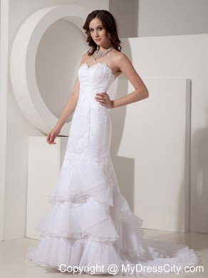 Mermaid Organza Wedding Dress with Lace-up and Ruffles Layered