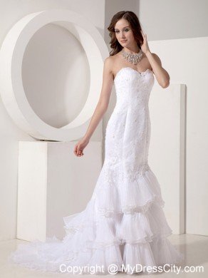 Mermaid Organza Wedding Dress with Lace-up and Ruffles Layered