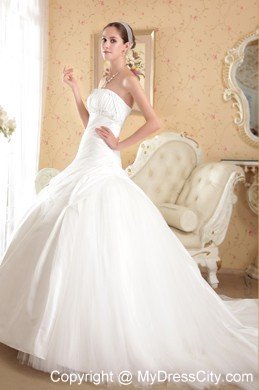 Ball Gown Court Train Tulle and Taffeta Beading Wedding Dress