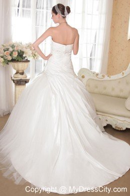 Ball Gown Court Train Tulle and Taffeta Beading Wedding Dress