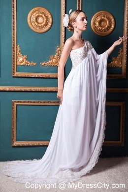 One Shoulder sleeves Chiffon Appliques Maternity Wedding Dress