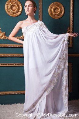 One Shoulder sleeves Chiffon Appliques Maternity Wedding Dress