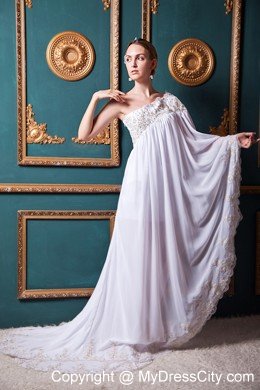 One Shoulder sleeves Chiffon Appliques Maternity Wedding Dress