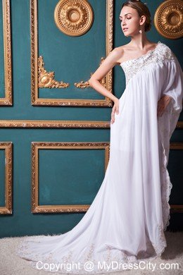 One Shoulder sleeves Chiffon Appliques Maternity Wedding Dress