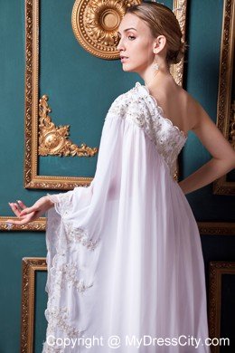 One Shoulder sleeves Chiffon Appliques Maternity Wedding Dress