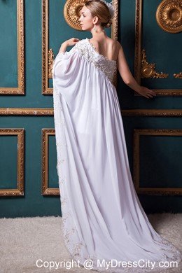 One Shoulder sleeves Chiffon Appliques Maternity Wedding Dress