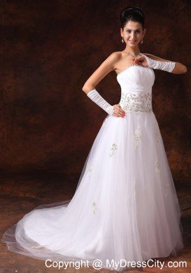 2013 Strapless Appliques Beaded Decorate Waist Garden Wedding Dress