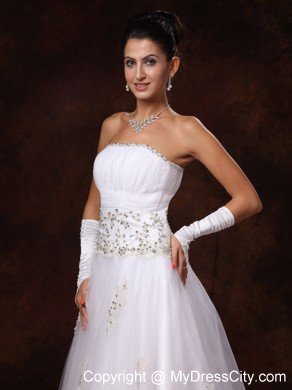 2013 Strapless Appliques Beaded Decorate Waist Garden Wedding Dress