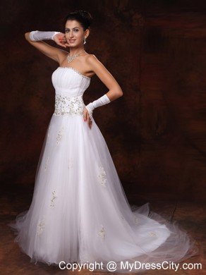 2013 Strapless Appliques Beaded Decorate Waist Garden Wedding Dress