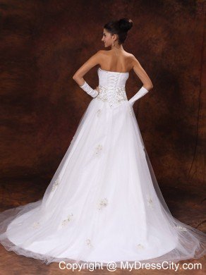 2013 Strapless Appliques Beaded Decorate Waist Garden Wedding Dress