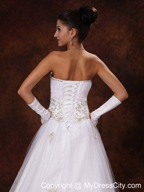 2013 Strapless Appliques Beaded Decorate Waist Garden Wedding Dress