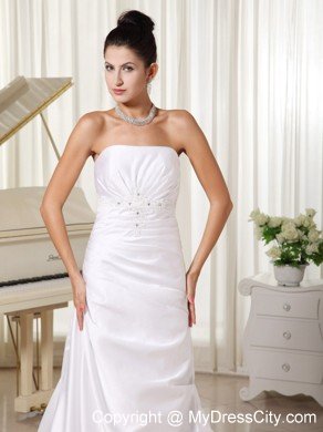 2013 Spring Appliques Decorate Column Strapless Dress for Wedding