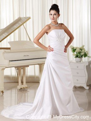 2013 Spring Appliques Decorate Column Strapless Dress for Wedding