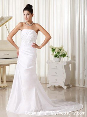 2013 Spring Appliques Decorate Column Strapless Dress for Wedding