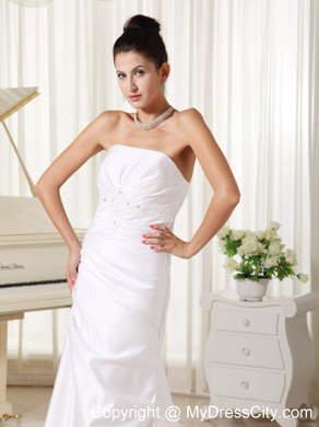 2013 Spring Appliques Decorate Column Strapless Dress for Wedding