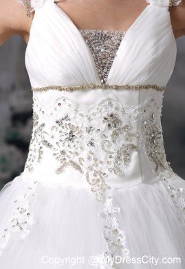 Princess V-neck Flowers Beading Appliques Wedding Dress For Garden