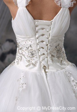 Princess V-neck Flowers Beading Appliques Wedding Dress For Garden