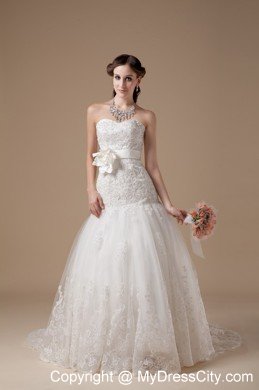 Fashionable Sweetheart Beading Hand Made Flower Wedding Gowns