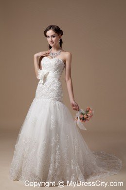 Fashionable Sweetheart Beading Hand Made Flower Wedding Gowns