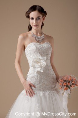 Fashionable Sweetheart Beading Hand Made Flower Wedding Gowns