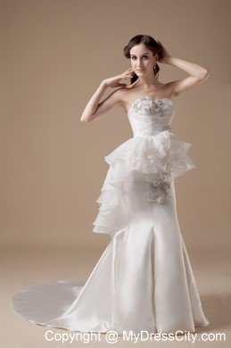 Unique Mermaid Strapless Appliques Ruffles 2013 Spring Wedding Dresses