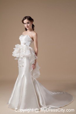 Unique Mermaid Strapless Appliques Ruffles 2013 Spring Wedding Dresses