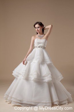 Elegant A-line Strapless Beading Appliques Wedding Dress for Church