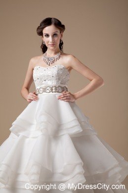 Elegant A-line Strapless Beading Appliques Wedding Dress for Church