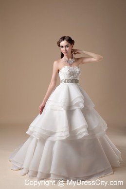 Elegant A-line Strapless Beading Appliques Wedding Dress for Church