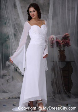 Ruched Sweetheart High-low Wedding Reception Dress with Long Sleeves