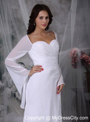 Ruched Sweetheart High-low Wedding Reception Dress with Long Sleeves