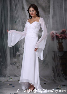 Ruched Sweetheart High-low Wedding Reception Dress with Long Sleeves