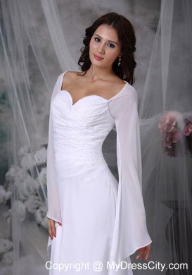 Ruched Sweetheart High-low Wedding Reception Dress with Long Sleeves