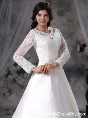 Chapel Train V-neck Lace Long Sleeves Princess Wedding Dresses for 2013