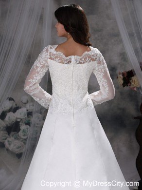 Chapel Train V-neck Lace Long Sleeves Princess Wedding Dresses for 2013