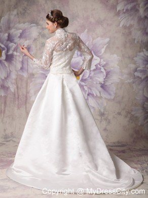 Lace High-neck Clasp Handle Wedding Anniversary Dress with Long Sleeves