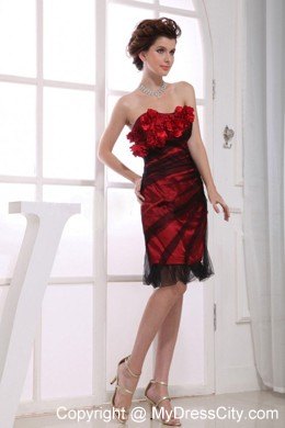 Strapless Hand Flowers Knee-length Red Nightclub Dress with Tulle