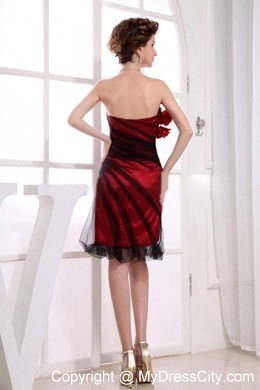 Strapless Hand Flowers Knee-length Red Nightclub Dress with Tulle