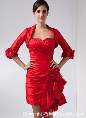 Red Column Sweetheart Hand Made Flowers Nightclub Dress with Jacket