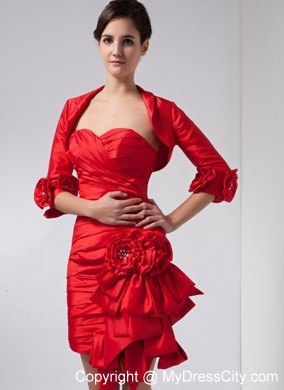 Red Column Sweetheart Hand Made Flowers Nightclub Dress with Jacket