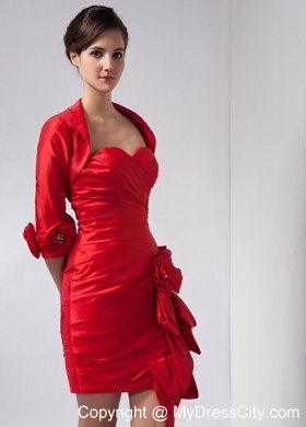 Red Column Sweetheart Hand Made Flowers Nightclub Dress with Jacket