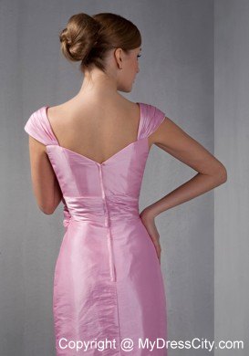 Rose Pink Cap Sleeves Knee-length Hand Made Flowers Nightclub Dress