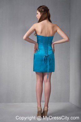 Beautiful Blue Mini-length Taffeta Strapless Ruched Nightclub Dress