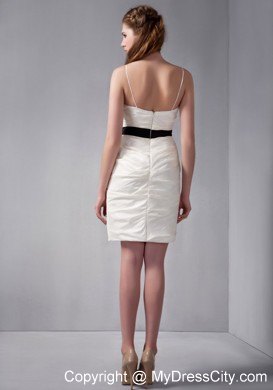 White Column Strapless Mini-length Club Dress with Black Belt