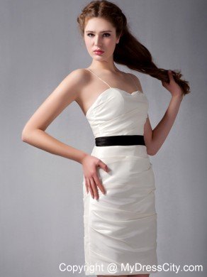 White Column Strapless Mini-length Club Dress with Black Belt