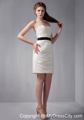 White Column Strapless Mini-length Club Dress with Black Belt